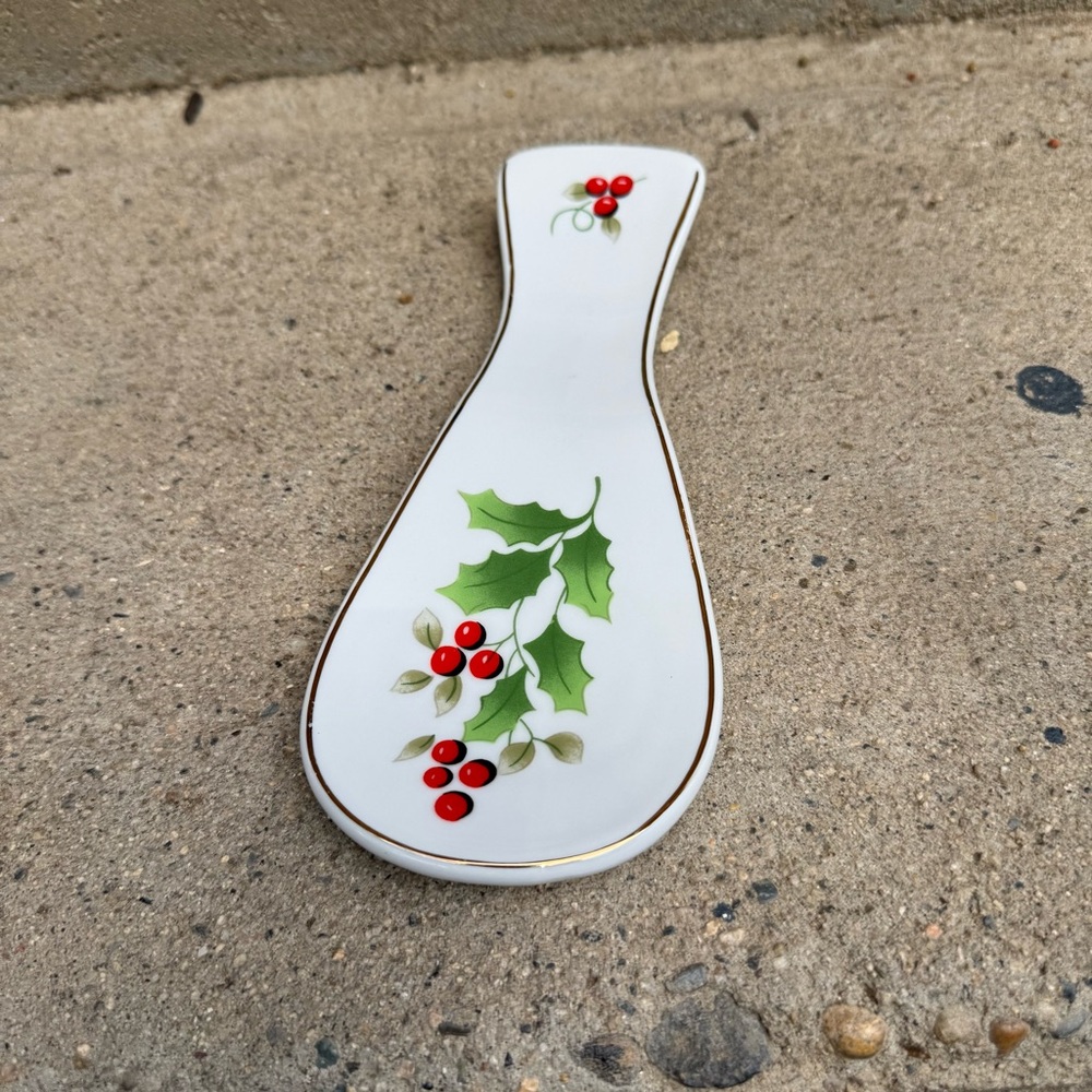 Christmas Spoon‎ Rest Royal Norfolk 8” Holly & Berries Holiday Kitchen Decor